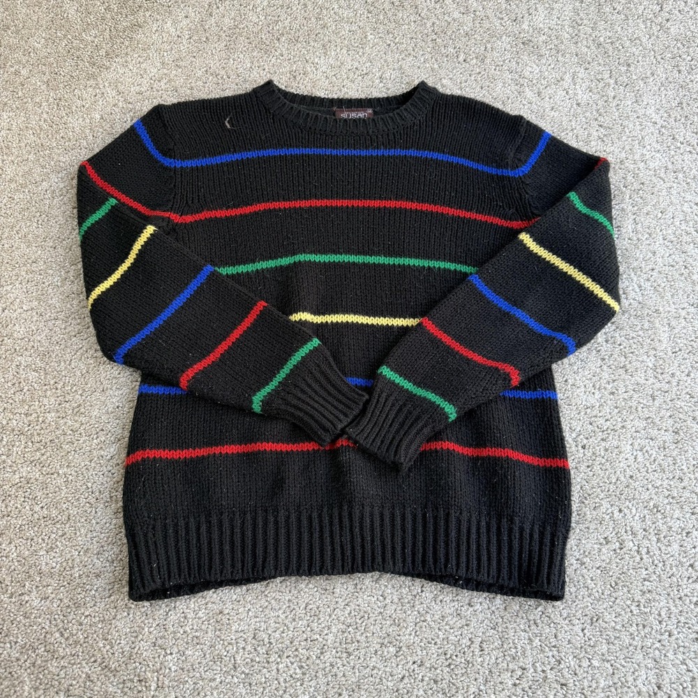 Vintage Susan Ess Sweater Womens Medium Striped Crew Neck Chunky-Knit Top